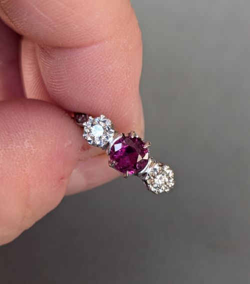 ART DECO 18CT GOLD PLATINUM RUBY DIAMOND RING - ADDITIONAL PHOTO 5
