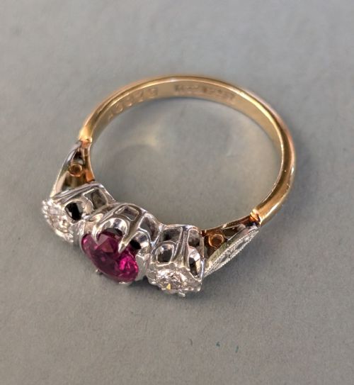 ART DECO 18CT GOLD PLATINUM RUBY DIAMOND RING - ADDITIONAL PHOTO 6