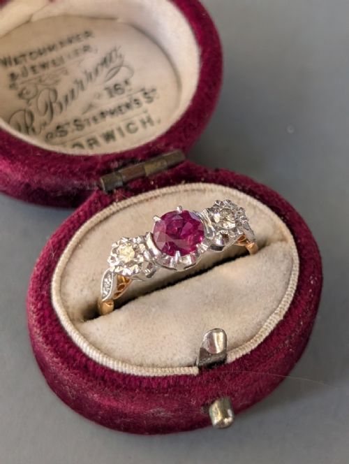 ART DECO 18CT GOLD PLATINUM RUBY DIAMOND RING - ADDITIONAL PHOTO 7