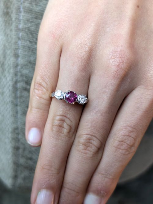 ART DECO 18CT GOLD PLATINUM RUBY DIAMOND RING - ADDITIONAL PHOTO 8