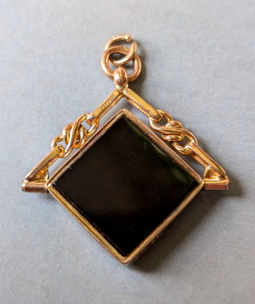 antique 9ct gold spinning fob bloodstone onyx - CATEGORY: ANTIQUE JEWELLERY - DATED 1920