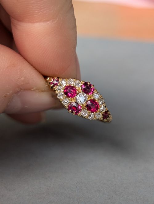 VICTORIAN 18CT GOLD RUBY DIAMOND RING - ADDITIONAL PHOTO 6