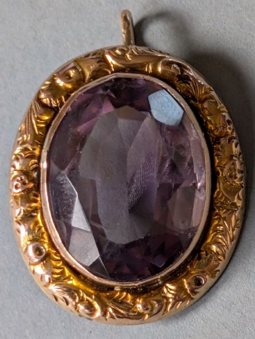 LARGE VICTORIAN 9CT GOLD AMETHYST PENDANT AND CHAIN - ADDITIONAL PHOTO 4