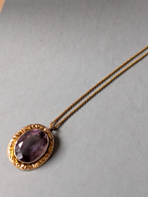 LARGE VICTORIAN 9CT GOLD AMETHYST PENDANT AND CHAIN - ADDITIONAL PHOTO 6