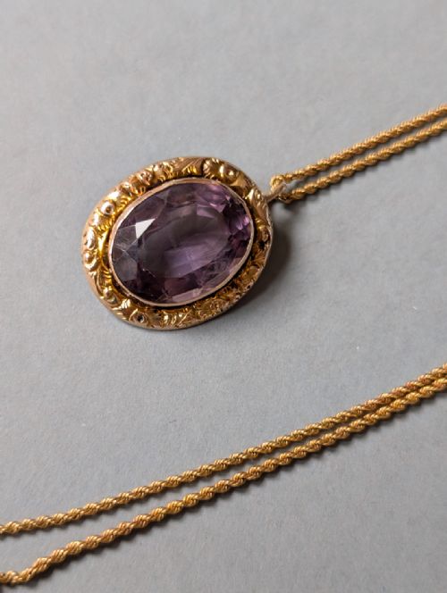 LARGE VICTORIAN 9CT GOLD AMETHYST PENDANT AND CHAIN - ADDITIONAL PHOTO 7