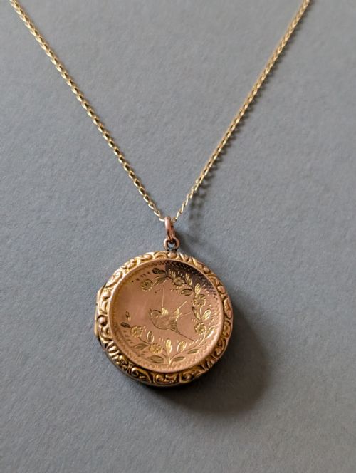 VICTORIAN 9CT GOLD LOCKET WITH BIRDS AND CHAIN - ADDITIONAL PHOTO 6