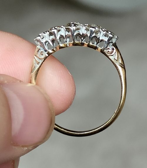 SUPERB EDWARDIAN 18CT GOLD DIAMOND FIVE STONE RING - ADDITIONAL PHOTO 2