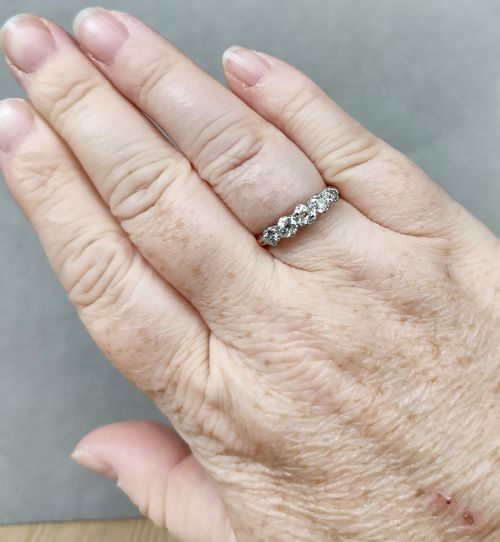 SUPERB EDWARDIAN 18CT GOLD DIAMOND FIVE STONE RING - ADDITIONAL PHOTO 9