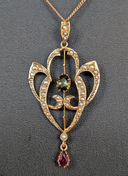 antique 9ct gold suffragette pendant necklace - CATEGORY: ANTIQUE JEWELLERY - DATED 1910