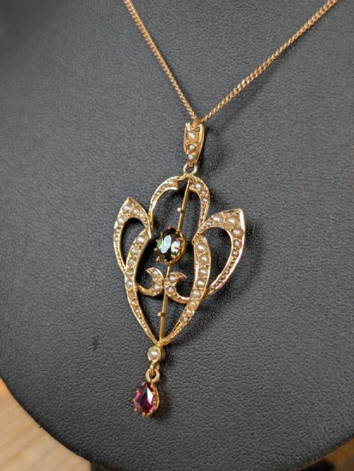ANTIQUE 9CT GOLD SUFFRAGETTE PENDANT NECKLACE - ADDITIONAL PHOTO 1