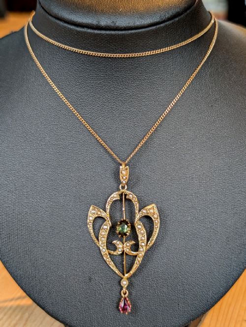 ANTIQUE 9CT GOLD SUFFRAGETTE PENDANT NECKLACE - ADDITIONAL PHOTO 2