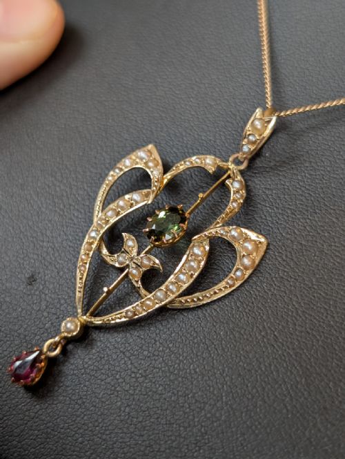 ANTIQUE 9CT GOLD SUFFRAGETTE PENDANT NECKLACE - ADDITIONAL PHOTO 3