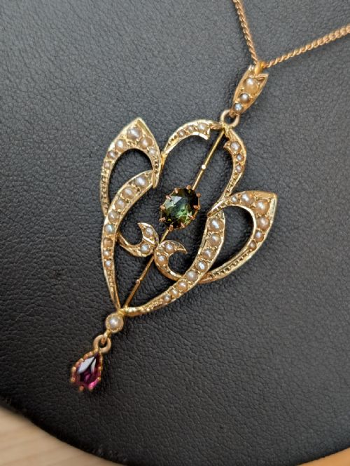 ANTIQUE 9CT GOLD SUFFRAGETTE PENDANT NECKLACE - ADDITIONAL PHOTO 4
