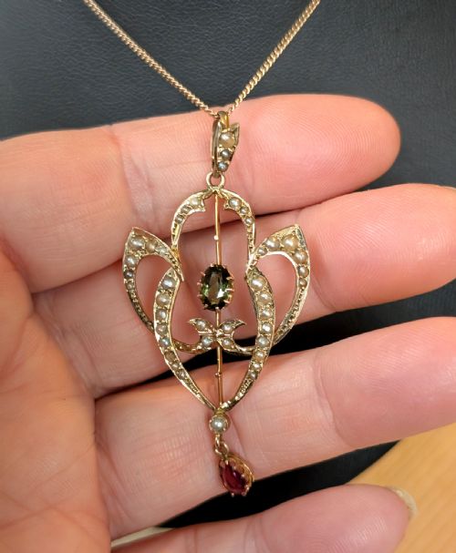 ANTIQUE 9CT GOLD SUFFRAGETTE PENDANT NECKLACE - ADDITIONAL PHOTO 5