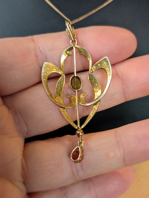 ANTIQUE 9CT GOLD SUFFRAGETTE PENDANT NECKLACE - ADDITIONAL PHOTO 6