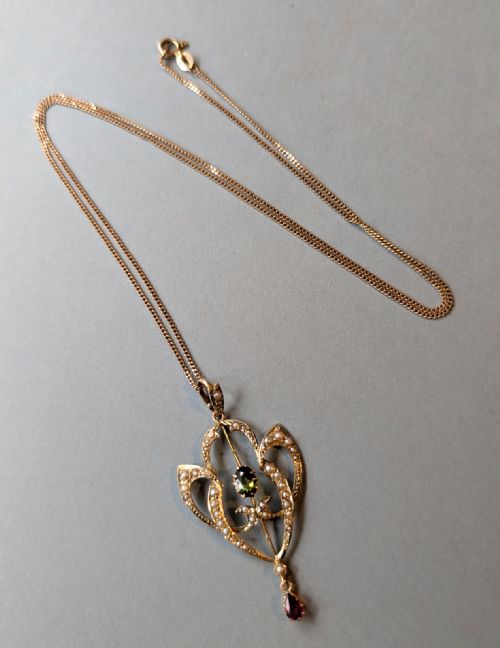ANTIQUE 9CT GOLD SUFFRAGETTE PENDANT NECKLACE - ADDITIONAL PHOTO 8