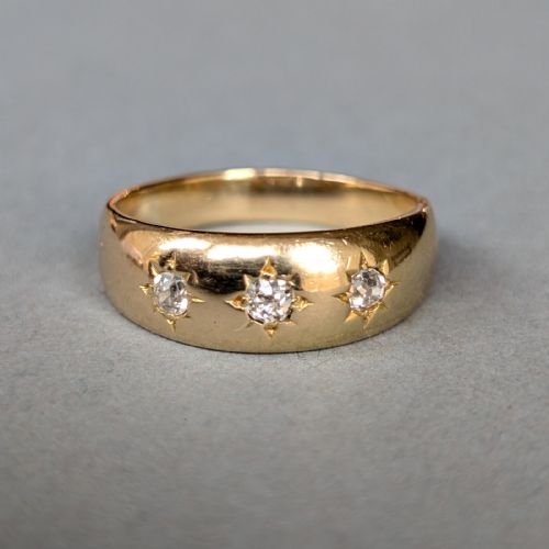 ANTIQUE HEAVY 18CT GOLD DIAMOND GYPSY RING - ADDITIONAL PHOTO 1
