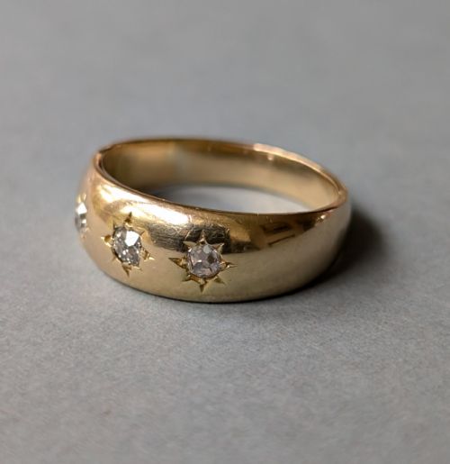 ANTIQUE HEAVY 18CT GOLD DIAMOND GYPSY RING - ADDITIONAL PHOTO 2