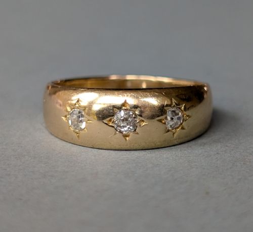 ANTIQUE HEAVY 18CT GOLD DIAMOND GYPSY RING - ADDITIONAL PHOTO 3