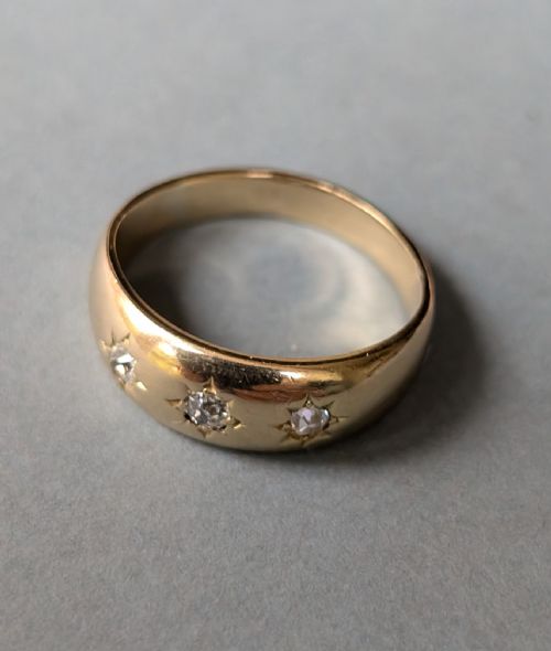 ANTIQUE HEAVY 18CT GOLD DIAMOND GYPSY RING - ADDITIONAL PHOTO 4