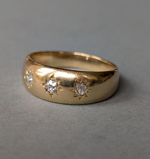 ANTIQUE HEAVY 18CT GOLD DIAMOND GYPSY RING - ADDITIONAL PHOTO 6