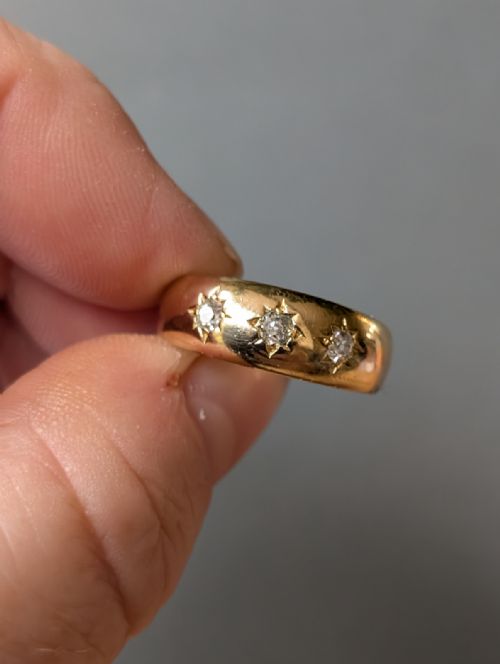 ANTIQUE HEAVY 18CT GOLD DIAMOND GYPSY RING - ADDITIONAL PHOTO 7