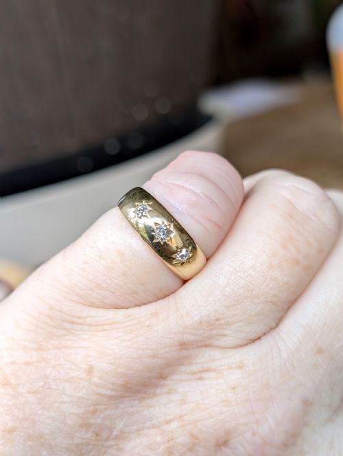 ANTIQUE HEAVY 18CT GOLD DIAMOND GYPSY RING - ADDITIONAL PHOTO 9
