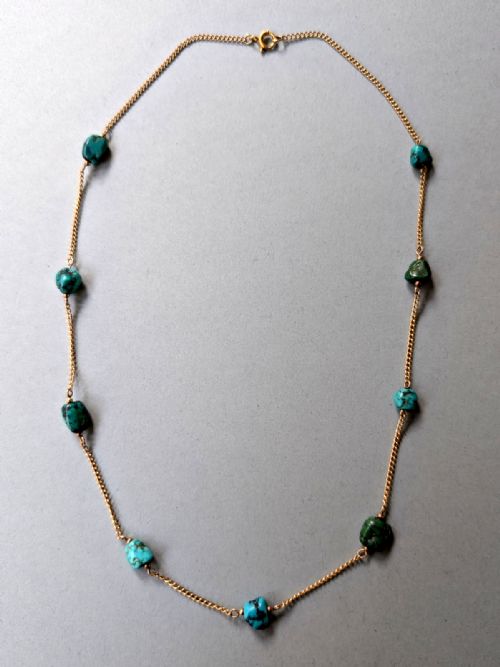 victorian 9ct gold turquoise necklace - CATEGORY: ANTIQUE JEWELLERY - DATED 19TH CENTURY