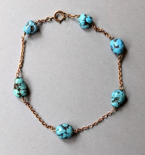 victorian 9ct gold turquoise bracelet - CATEGORY: ANTIQUE JEWELLERY - DATED VICTORIAN