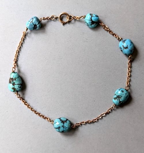 VICTORIAN 9CT GOLD TURQUOISE BRACELET - ADDITIONAL PHOTO 1