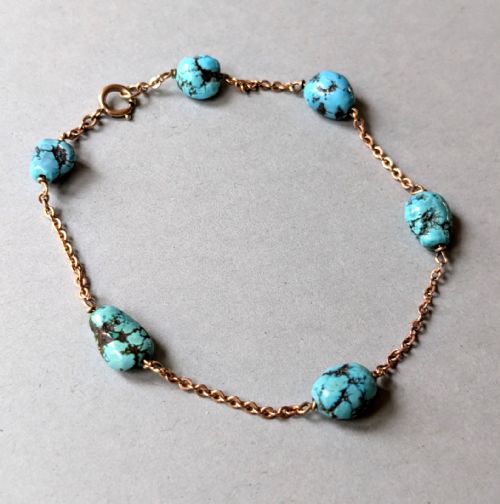 VICTORIAN 9CT GOLD TURQUOISE BRACELET - ADDITIONAL PHOTO 2