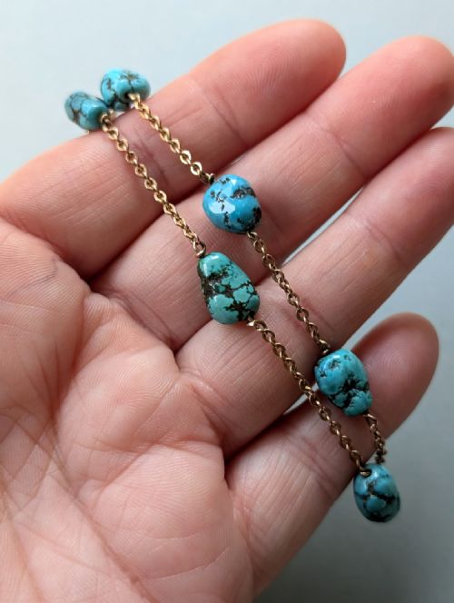 VICTORIAN 9CT GOLD TURQUOISE BRACELET - ADDITIONAL PHOTO 4