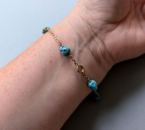 VICTORIAN 9CT GOLD TURQUOISE BRACELET - ADDITIONAL PHOTO 5