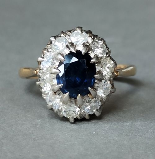 Art Deco 18ct Gold Sapphire Diamond Engagement Ring 'Lady Diana' Style