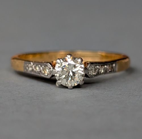 art deco 18ct gold platinum diamond solitaire engagement ring 025ct - CATEGORY: ANTIQUE JEWELLERY - DATED 1930