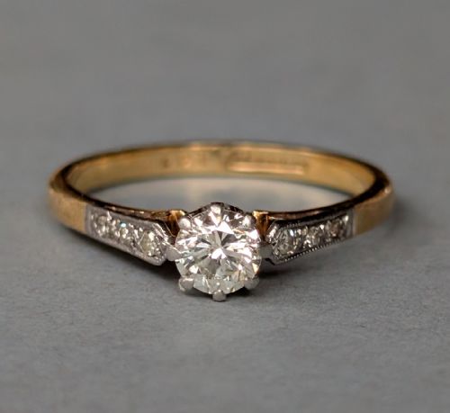 ART DECO 18CT GOLD PLATINUM DIAMOND SOLITAIRE ENGAGEMENT RING 025CT - ADDITIONAL PHOTO 1