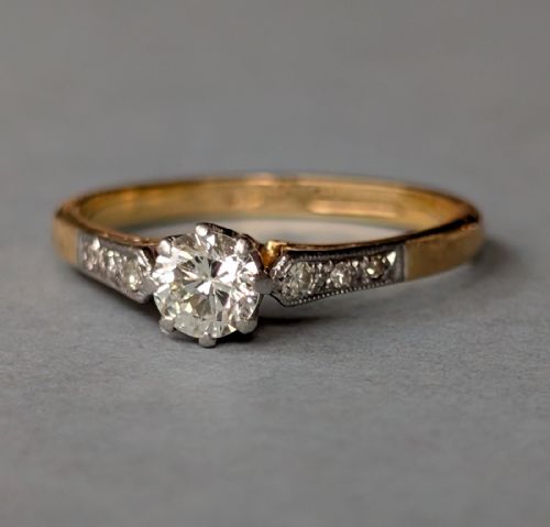 ART DECO 18CT GOLD PLATINUM DIAMOND SOLITAIRE ENGAGEMENT RING 025CT - ADDITIONAL PHOTO 2