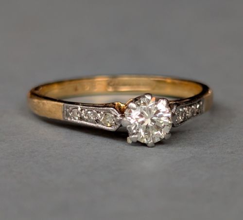 ART DECO 18CT GOLD PLATINUM DIAMOND SOLITAIRE ENGAGEMENT RING 025CT - ADDITIONAL PHOTO 3