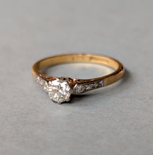 ART DECO 18CT GOLD PLATINUM DIAMOND SOLITAIRE ENGAGEMENT RING 025CT - ADDITIONAL PHOTO 4