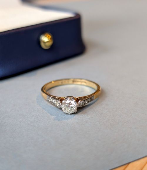ART DECO 18CT GOLD PLATINUM DIAMOND SOLITAIRE ENGAGEMENT RING 025CT - ADDITIONAL PHOTO 9