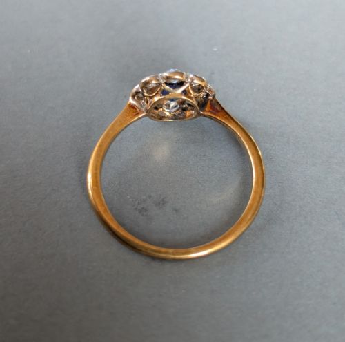 ART DECO 18CT GOLD PLATINUM SAPPHIRE DAISY DIAMOND RING - ADDITIONAL PHOTO 6