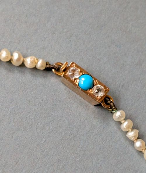 VICTORIAN 18CT GOLD PEARL WHITE SAPPHIRE AND TURQUOISE NECKLACE - ADDITIONAL PHOTO 3