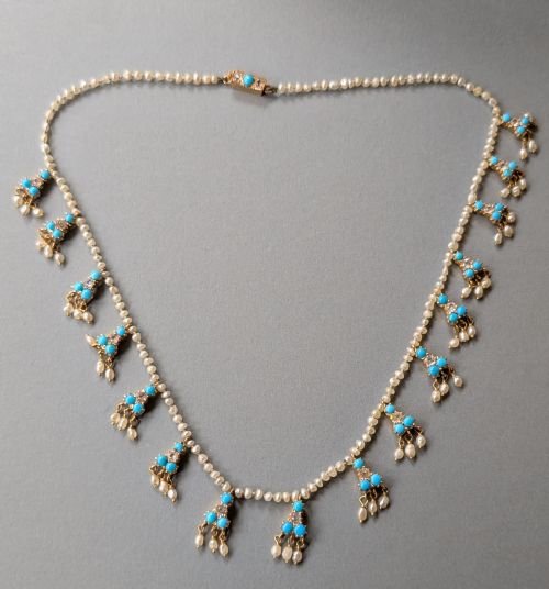 VICTORIAN 18CT GOLD PEARL WHITE SAPPHIRE AND TURQUOISE NECKLACE - ADDITIONAL PHOTO 5