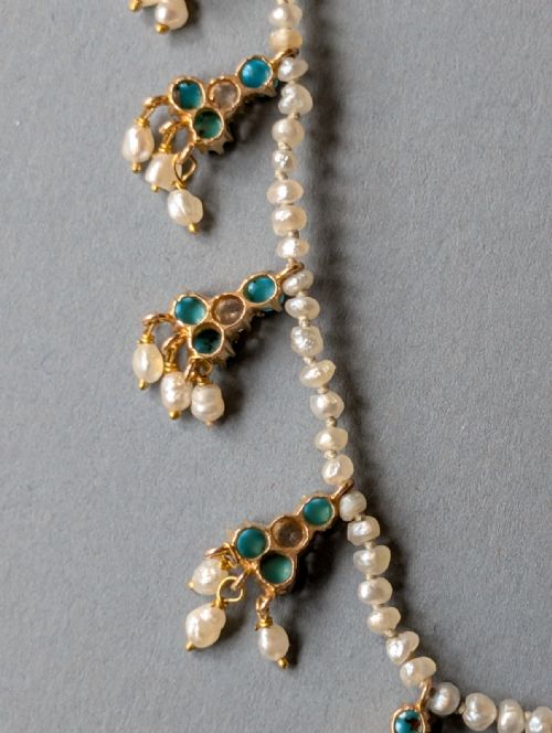 VICTORIAN 18CT GOLD PEARL WHITE SAPPHIRE AND TURQUOISE NECKLACE - ADDITIONAL PHOTO 9