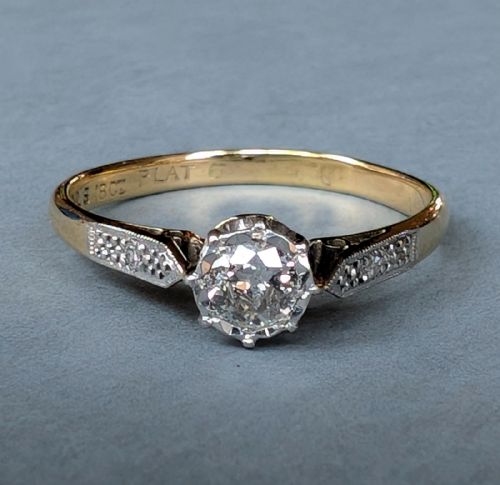 ART DECO 18CT GOLD PLATINUM DIAMOND SOLITAIRE ENGAGEMENT RING - ADDITIONAL PHOTO 1