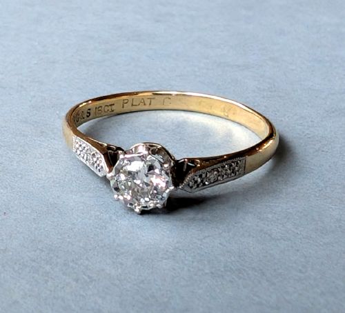 ART DECO 18CT GOLD PLATINUM DIAMOND SOLITAIRE ENGAGEMENT RING - ADDITIONAL PHOTO 3
