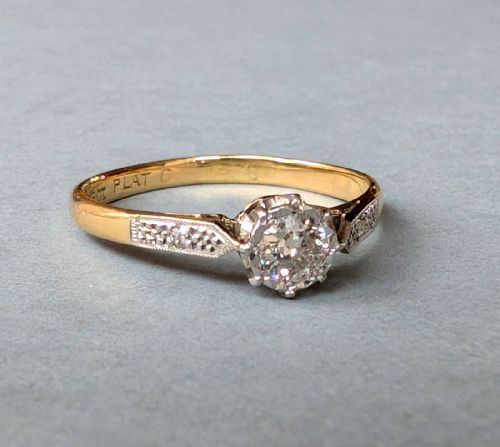ART DECO 18CT GOLD PLATINUM DIAMOND SOLITAIRE ENGAGEMENT RING - ADDITIONAL PHOTO 4