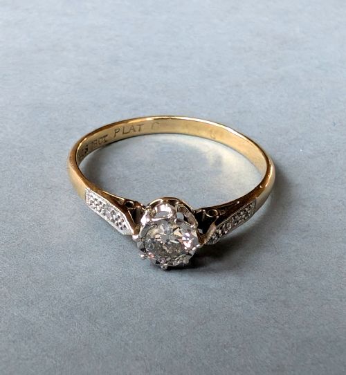 ART DECO 18CT GOLD PLATINUM DIAMOND SOLITAIRE ENGAGEMENT RING - ADDITIONAL PHOTO 5