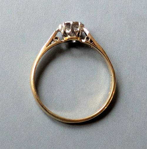 ART DECO 18CT GOLD PLATINUM DIAMOND SOLITAIRE ENGAGEMENT RING - ADDITIONAL PHOTO 6