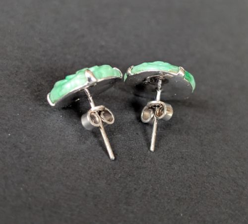 VINTAGE 18CT GOLD NATURAL JADE STUD EARRINGS - ADDITIONAL PHOTO 3